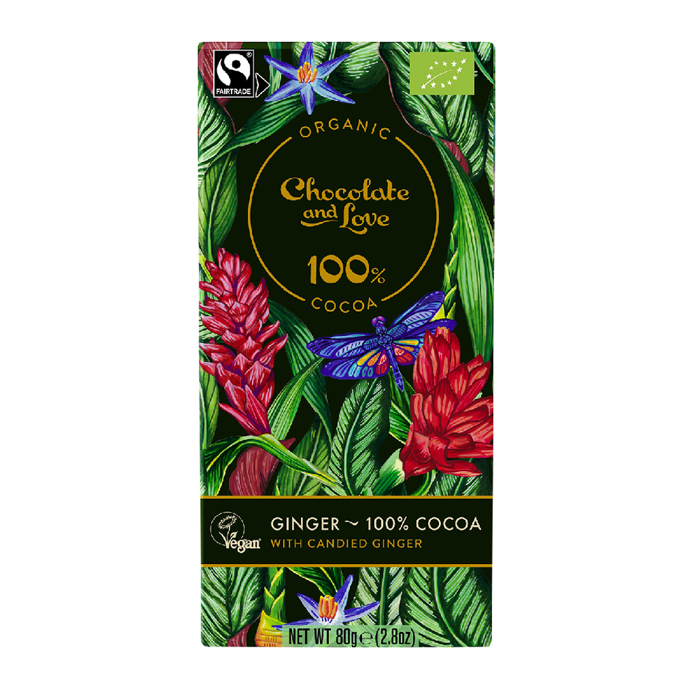 GINGER 100% COCOA - EXTRA DARK CHOCOLATE WITH CANDIED GINGER